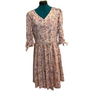 Marie Zelie Floral Midi Dress EUR 42 US 10 12 Pink Cotton Modest Cottagecore NWT